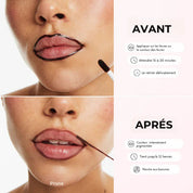 Avant et après application de l’encre à lèvres peel-off effet volume naturel Bymee Cosmetics